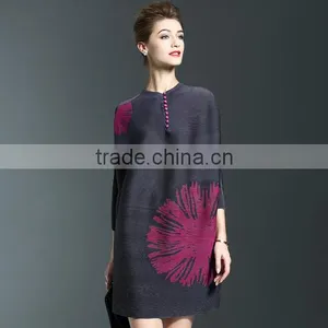 Creative Design Ladies Big Size Batwing Sleeve Pleated Dress With Buttons thumbnail-1