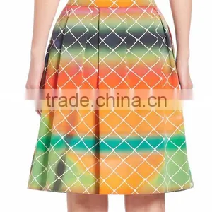 2016 Express Multi Color A-line High-Rise Waist Pleated Cotton Net-Print Midi Knee Length Skirt thumbnail-4