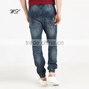 New Cotton Denim Fabric Elastic Hem Harem Pants OEM Wholesale Man Jean thumbnail-2