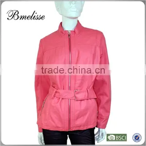 2014-2015 Wholesale Fashion Women pu Leather Jacket Pink Stylish Women's Black Leather Jacket thumbnail-1