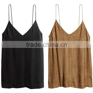 Slight Sheen Women Sleeveless Spaghetti Straps Cami V-neckline Tank Tops thumbnail-6