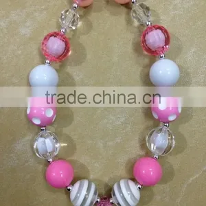 Pink White Chunky Bubblegum Frozen Necklace Resin Stripe Beads Kids Necklace 2014 Wholesale Baby Beads Necklace thumbnail-1