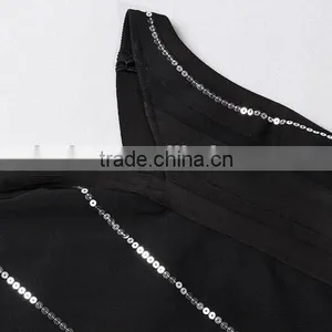 New Designer One Piece Sexy Flash Stripes Black One-shoulder Party Dress thumbnail-6