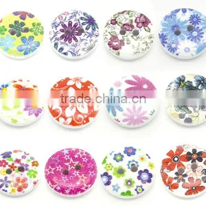 Mixed Multicolor Flower 2 Holes Round Wood Painting Sewing Buttons 15mm(5/8") thumbnail-3