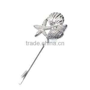 Conch /Sea Snail Silver Tone Starfish Pattern Clip In Hair thumbnail-1