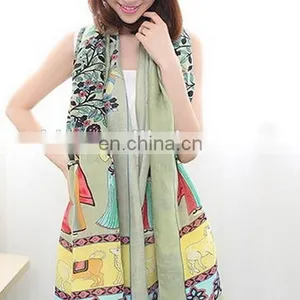 Ethnic Style Textile Fabric Tassels Scarves Mint Printed Oversize Women Fashion Scarves Cape thumbnail-6