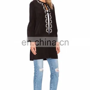 Embroidered Detail Along the Neckline Turkish Women Coat thumbnail-4