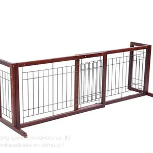 Wood Dog Gate Adjustable Indoor Solid Construction Pet Fence thumbnail-4
