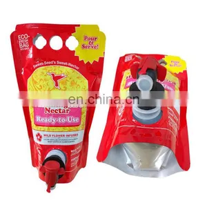 Factory Price Food Grade Spout Pouch /Reusable Stand Up Aluminium Foil Wine Bag With Spout Tap thumbnail-2