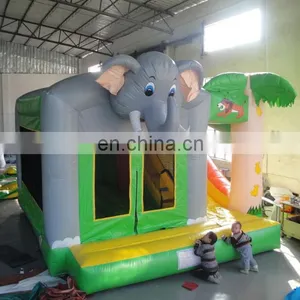 Palm Tree With Elephant Cartoon Commercial Inflatable Bouncer Combo for Kids On Sale thumbnail-1