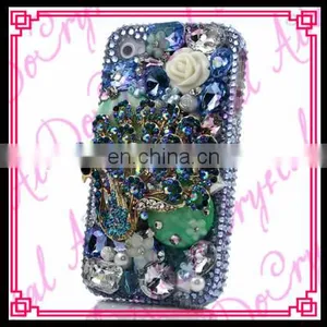 Aidocrystal Elegant Design Blue Peacock Cell Phone Covers Girls Bling Diomand Flower Hard Cover Case for IPhone 6/6s Plus thumbnail-1