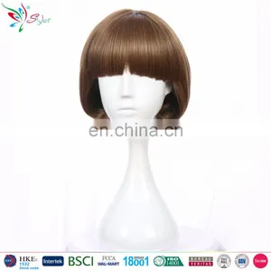 Styler Brand 10 Inch Straight Flat Bang Short Bob Hair Cosplay Wigs Brown Color thumbnail-1