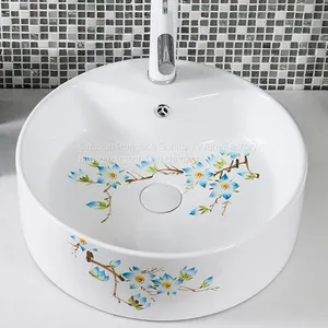 Bathroom Good Quality Ceramic Sanitaryware Round Shape Wash Hand Basin Sink in White Color thumbnail-4