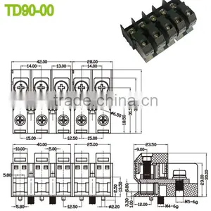 Panel Mount Terminal Block 15.0mm 600V 90A 2P-12P Perforation Terminal Block, thumbnail-2