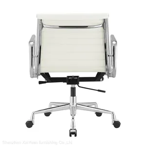 High End Eames Aluminium Group Computer Chair Leather Eames Office Middle Back Chair thumbnail-4