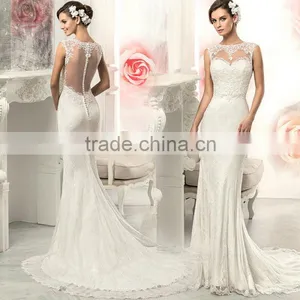 C71571A Latest Sexy Sleeveless Sheer White Long Lace Wedding Dress thumbnail-1