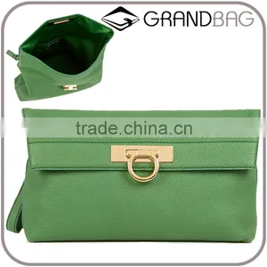 Fashion Grained Leather Clutch Bag Simple Folded Dinner Ladies Hand Bags With Wristlet Strap 2016 Popular Apple Green thumbnail-1