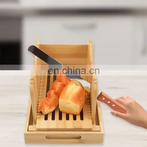 3 Thickness Adjustable Bamboo Bread Slicer Compact Foldable Bread Slicing Guide With Crumb Catcher Tray thumbnail-4