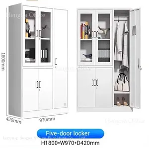 Steel Office Storage Cabinet With 5 Lockable Drawers – H1800mm Filing & Wardrobe Combo | Customize Color or Add Logo thumbnail-1