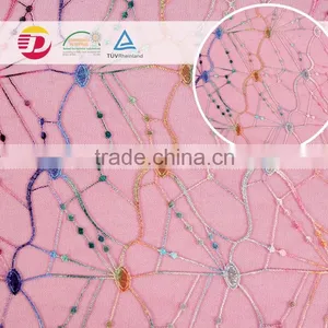 Wholesale Embroidery Print Pink Bead Lace Fabric thumbnail-1