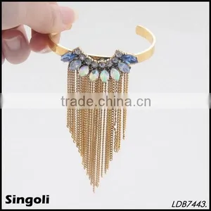 Curved Crystal Cluster Cuff Bangle Tassel Tail Bangle Bracelet thumbnail-1