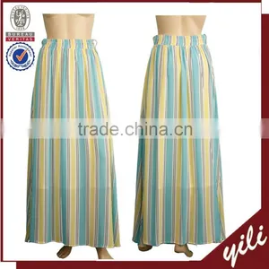 2016 Summer Wear Stripe Pattern Fat Plus Size Long Chiffon Youth Maxi Skirt thumbnail-1