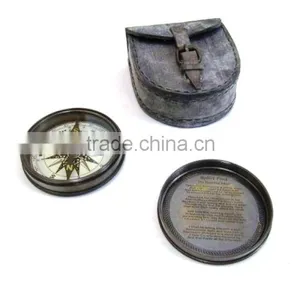Nautical Brass Robert Frost Poem Compass With Faux Leather Case 13479 thumbnail-1