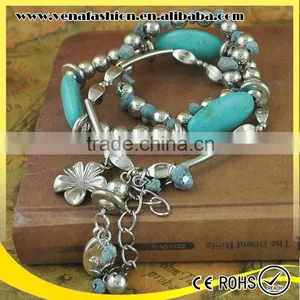 Boho Style Silver Turquoise Bracelet Chunky Alloy Bracelet thumbnail-4
