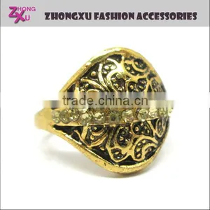 2014 Custom Cheap Popular Latest Gold Ring Designs With Rhinestone thumbnail-1