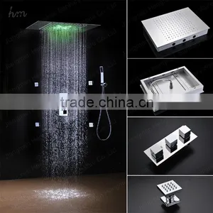 Chrome Finish Led Shower Faucet Embed Ceiling Square Shower Set Stainless Steel Shower Head With Led Hydro Power Lights thumbnail-1