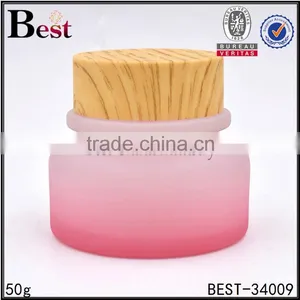 50g Empty Pink Color Glass Cream Jar With Bamboo Screw Cap thumbnail-1