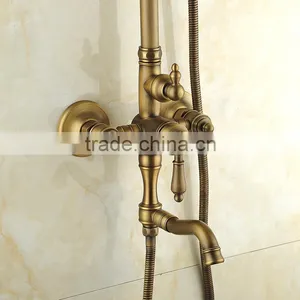 Popular Antique Style Bathroom Gold Colored Brass Rainfall Shower Set Antique Bronze Surface Mounted Bath Shower Set thumbnail-4