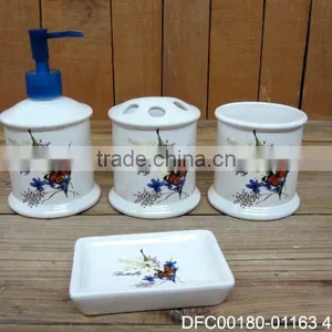 Ceramic 4 PCs of Basic Bathroom Set With Butterfly and Flower Decal thumbnail-1