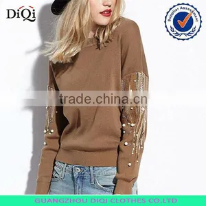 Women Fashion Knit Pullover Bead Sweater thumbnail-1