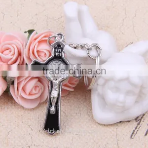 2016 New Design Wholesale Key Chain St. Benedict Metal Crucifix Key Chain Black & White Cross Key Holder thumbnail-2