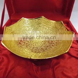 New Year Gift Handmade Gold Plated Brass Ornamental Bowl thumbnail-3