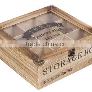 Custom 9 Compartments Chinese Gift Wooden Tea Packaging Storage Box With Glass Top Lid thumbnail-5