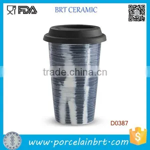 Double Walled Black Ceramic Stamp Travel Mug With Silicone Lid thumbnail-4