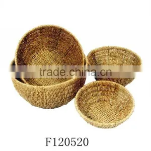 Set of Four Seagrass Basket With Common Handle thumbnail-1