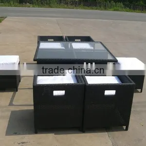 Rattan Table and Stool thumbnail-1