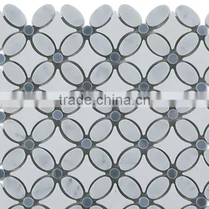 MM-CV291 Cut to Size Carrara Natural Floor White Flower Marble Mosaic Pattern thumbnail-2