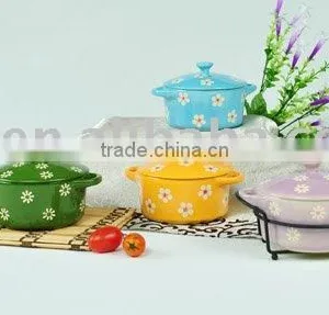 New Design Stoneware Casserole Handpainted Flower thumbnail-1