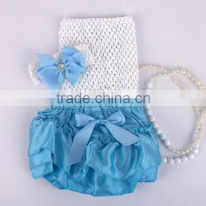 Wholesale Adorable Baby Diaper and Crochet Tube Top3 Sets , Satin Baby Bloomers, Baby Ruffle Bloomers thumbnail-6