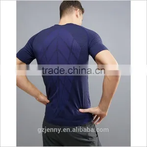 OEM Sportwear T Shirt New Design Dry Fit SPORT Short Sleeve Compression Top In Navy thumbnail-2