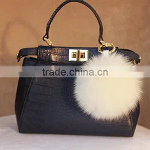 Myfur Big Size Yellow Real Fox Body Fur Pom Poms Bag Charm Key Ring Wholesale thumbnail-3