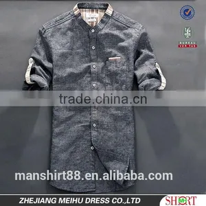 2016 New Style Roll up Sleeve Mandarin Collar Linen Cotton Shirts for Men thumbnail-1