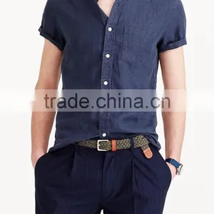 2015 SHORT-SLEEVE IRISH LINEN SHIRT Costume Slim Fit thumbnail-1
