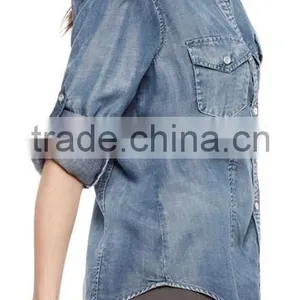 2015 Fitted Button Down Girl's Fashion Jeans Shirt OEM Service Wholesale New Luxury Casual Shirt Slim Fit Stylish Dress Shirts thumbnail-3