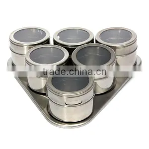 High Quality Useful 6pcs/Set Spice Stainless Steel Magnetic Cruet Condiments Spice Rack Pots Set For Spice thumbnail-1