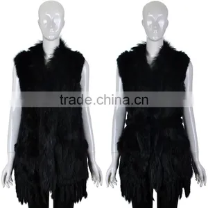 Yanran Fur Factory YR250 Fashion Woman Fur Gilet With Tassels Knit Real Rabbit Raccoon Fur Vest thumbnail-2